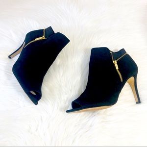 Marc Fisher Black Suede Peep Toe Ankle Boots
